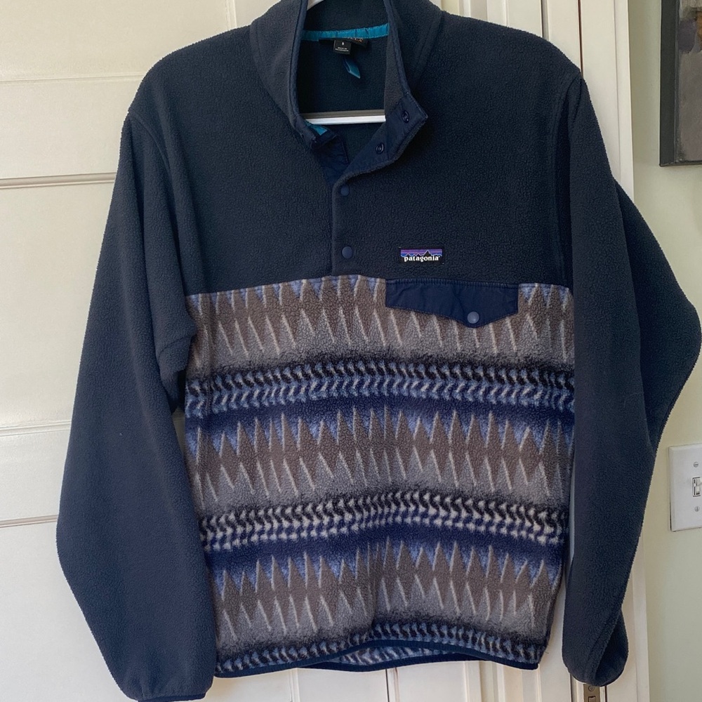 Patagonia men’s size small synchilla fleece patterned navy quarter zip